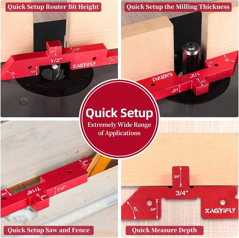 KAGYIFLY Setup Blocks Woodworking, 14pcs Aluminum Setup Blocks Height Gauge Set for Router Table Saw and Angle Measure Set up (Each Setup Bars has Different Thickness) - Image 2